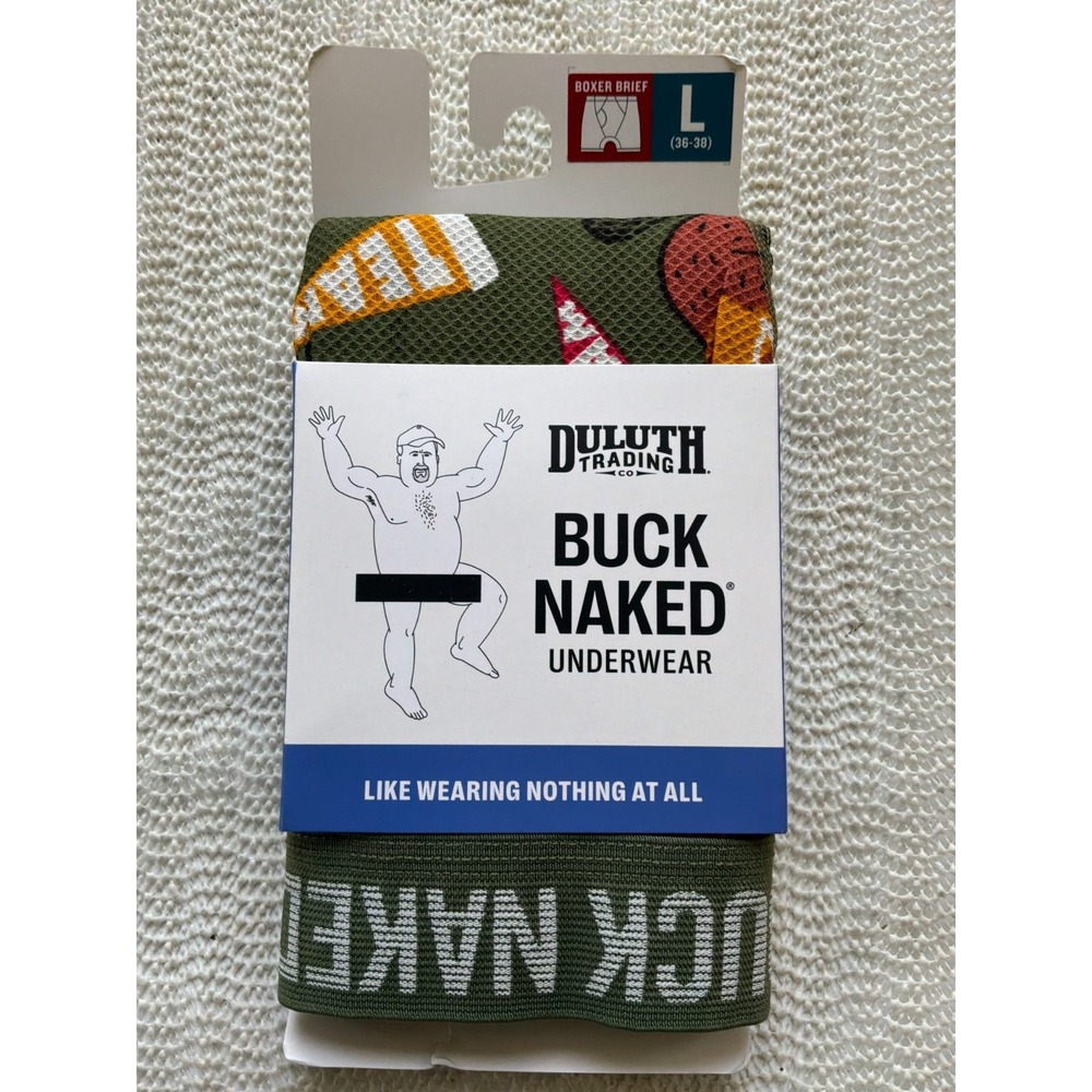 Duluth Trading Buck Naked Boxer Briefs Mens L 36-38 Green Pizza Print NEW